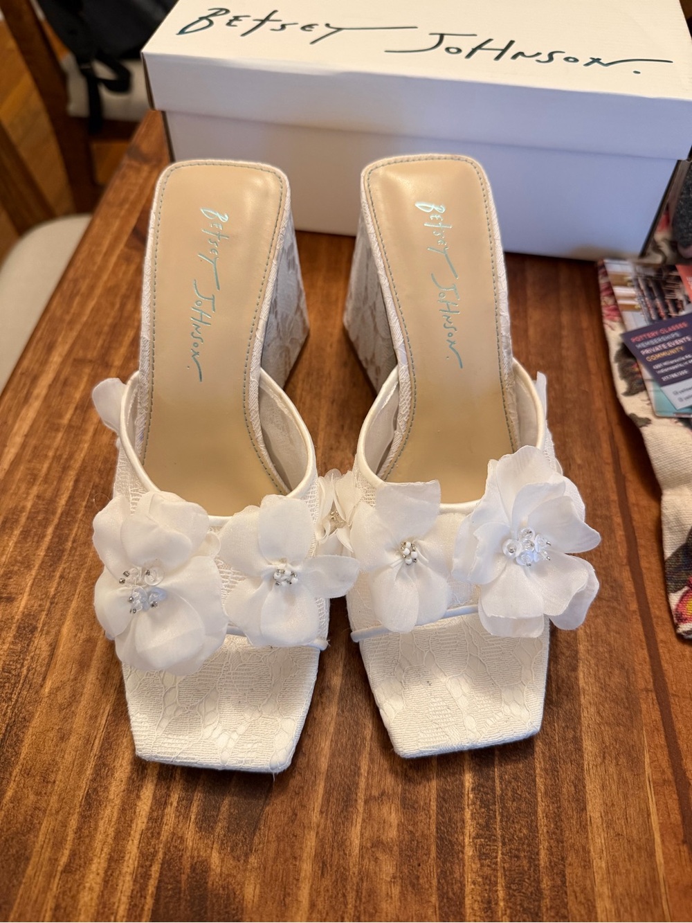 Betsey Johnson White Floral Embellished Mules